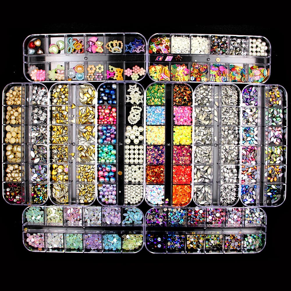 Nail Art Jewelry Full Set: Bow-Shaped Diamond Mixed Magic Pearl Heart Sequins Nail Art Nail Jewelry