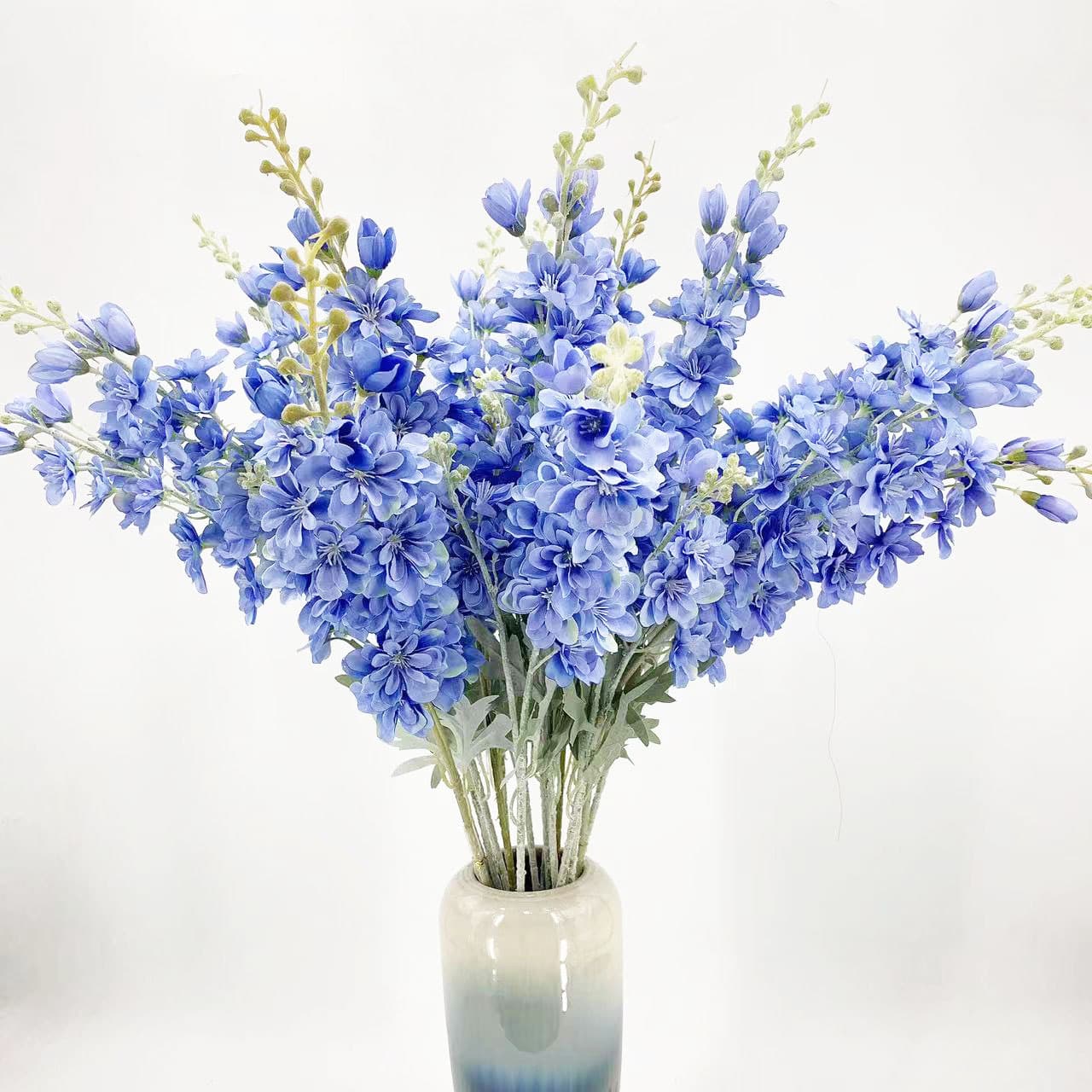 Artificial Flower 2-Branch Delphinium Flocking Large Delphinium Blue Hyacinth Wedding Aisle Decoration Fake Flower Wholesale