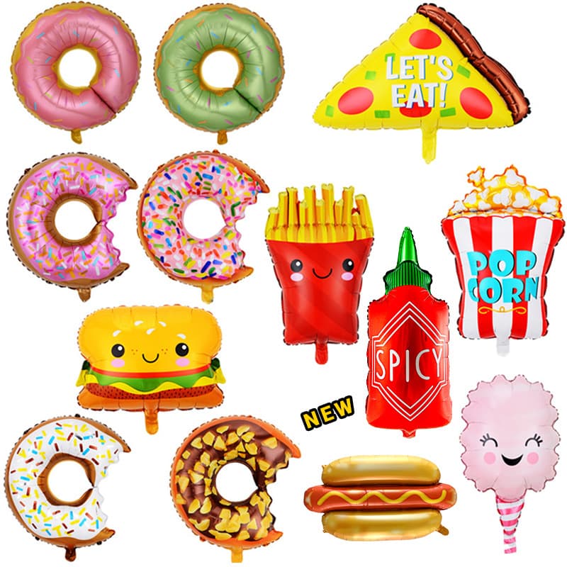 Chocolate Donut Balloon Birthday Burger Fries Pizza Balloon Hot Dog Party Aluminum Film Balloon Decoration Cross Border