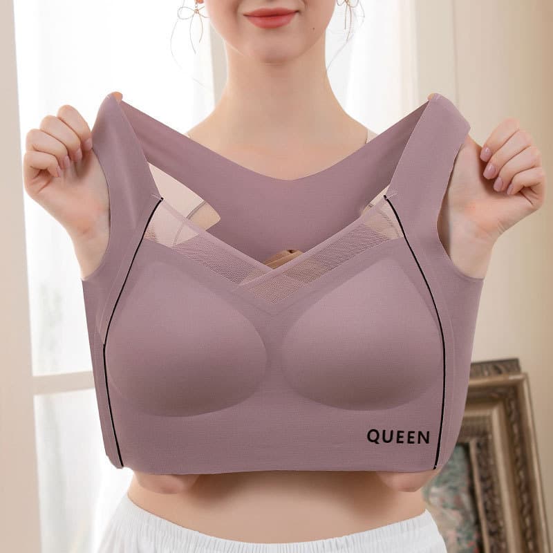 Seamless Beautiful Back Large Size Women's Shockproof Sports Bra with Upper Support, Push-up, Rimless Design, Widened Side Panels, and Breast Coverage