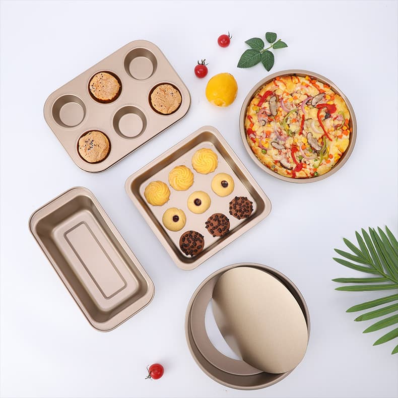 Baking Tools Household Oven Cake Mold 6-Link Flat Cup Pizza Carbon Steel Toast Box Square Baking Pan Set