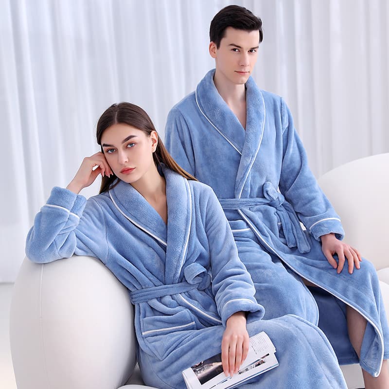 [2001 New] Autumn and Winter Long Thick Flannel Nightgown Men's Plus Size Coral Fleece Bathrobe Women