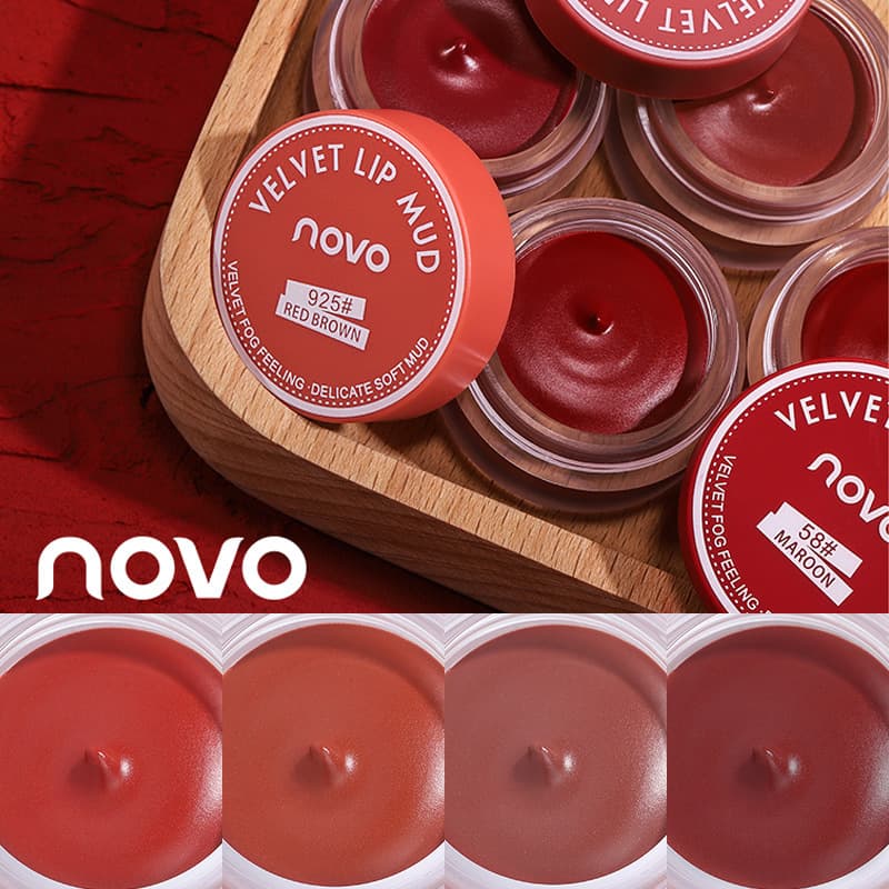 Novo Jelly Jar Lip Mud Lip Gloss, Velvet Matte Finish, Non-Stick Cup, Natural Look, Brightening Lipstick