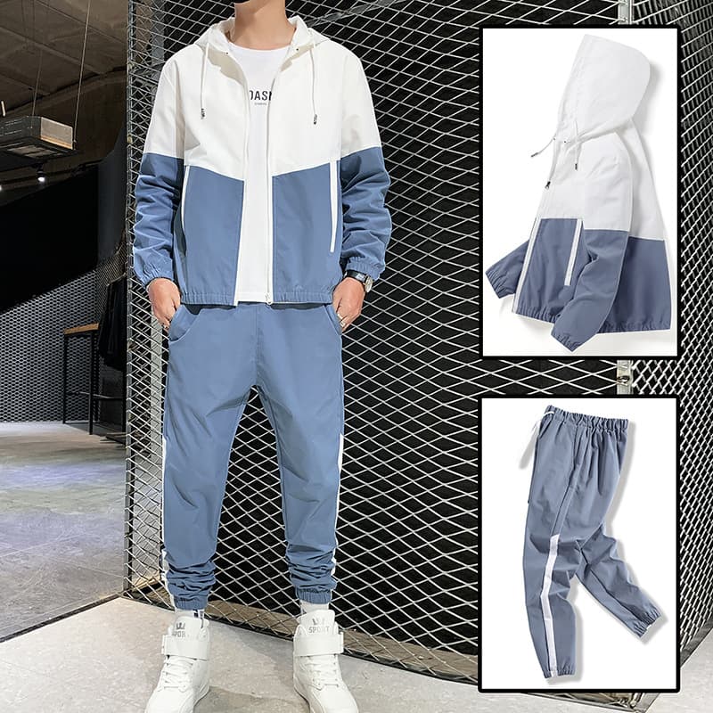 Men's Casual Sports suit Summer New Youth Men's Hooded Thin Fashionable plus size Jacket Two-piece Fashionable Set