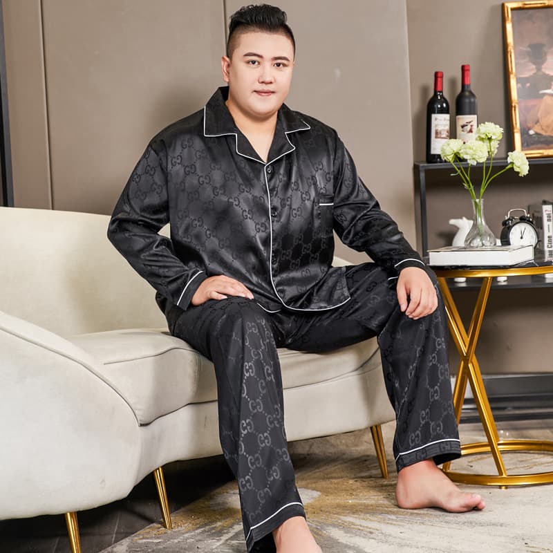 2026 Plus-Size Men's Pajamas, Ice Silk Long-Sleeve Autumn Style, Extra Large and Loose Fit 165kg 150kg