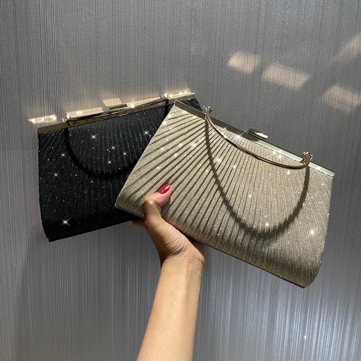 New Pleated Shining Evening Bag Handbag Mobile Phone Bag Women's Banquet Bag Cheongsam Gift Bag KTV Princess Bag