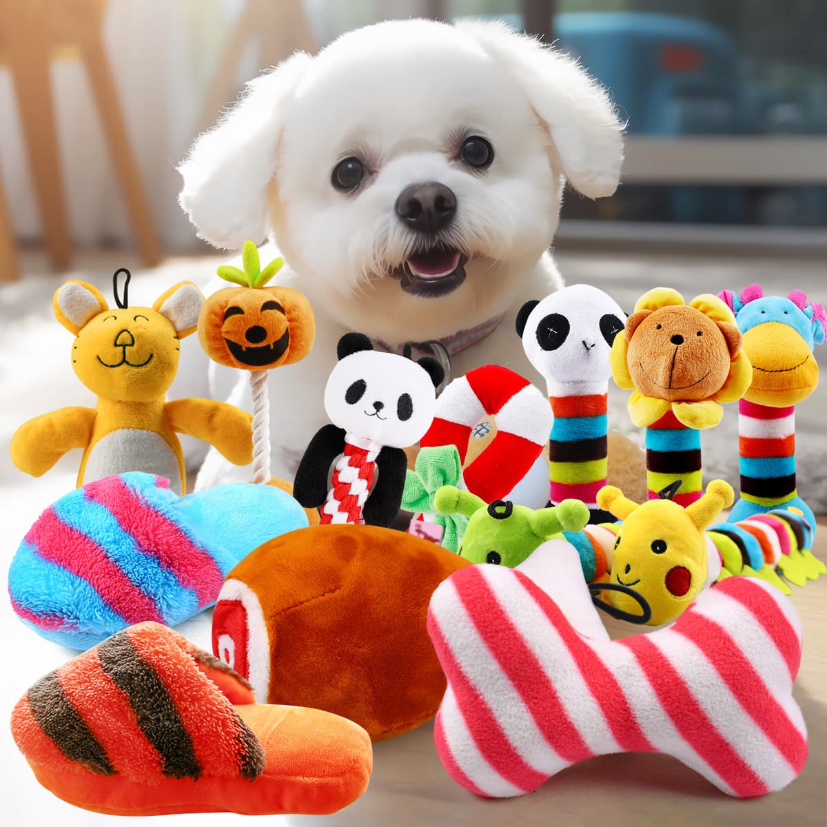 Pet Dog Toy, Dog Squeaky Toy, Teeth Grinding and Bite-Resistant, Teddy Bichon Dog Plush Toy, Small Dog Squeaky Toy