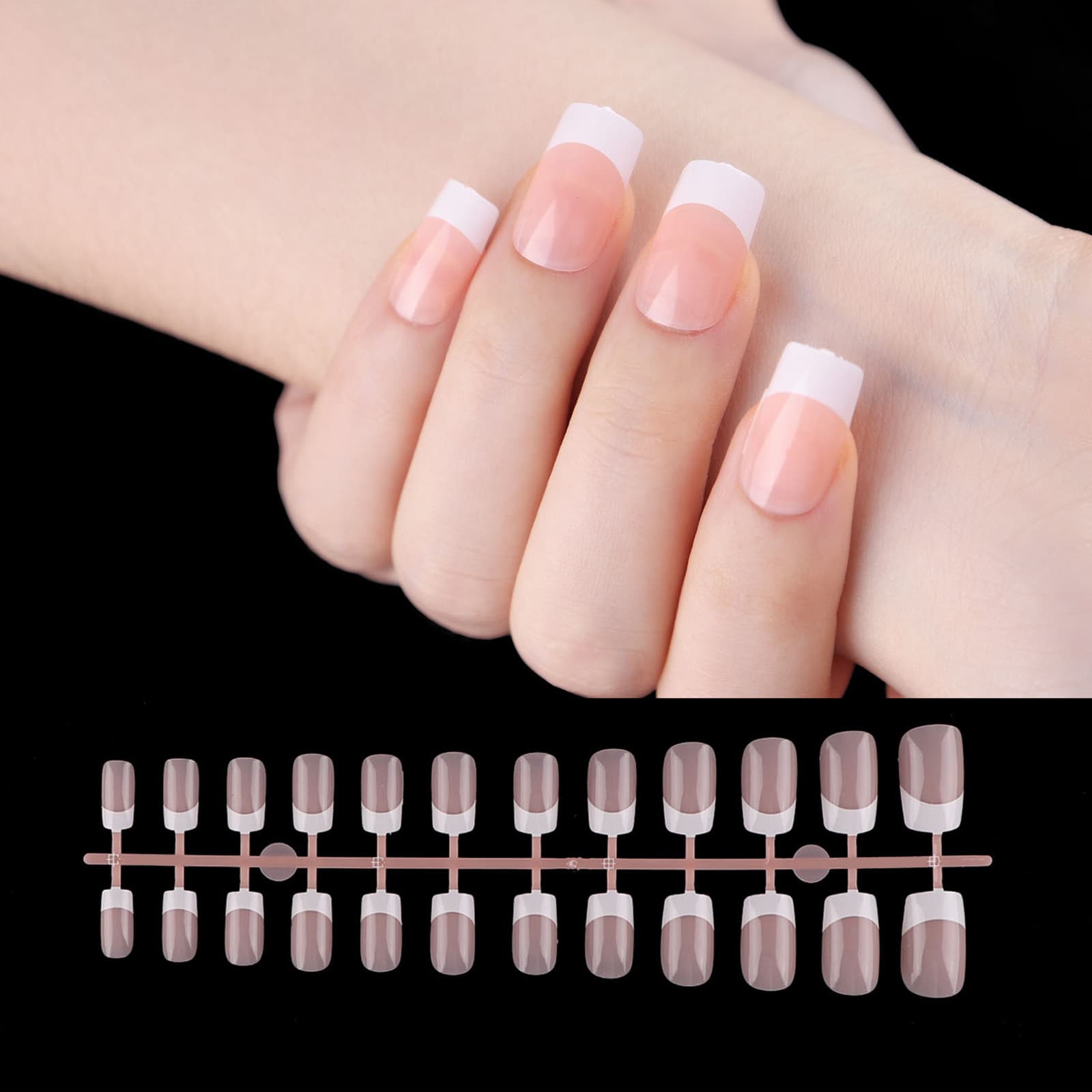 24 Pieces European and American Cross-Border French Style Wearable Nail Tips, Bare Strips, Oval Water Drop False Nails, Manicure Nail Tips, Fingernails and Toenails