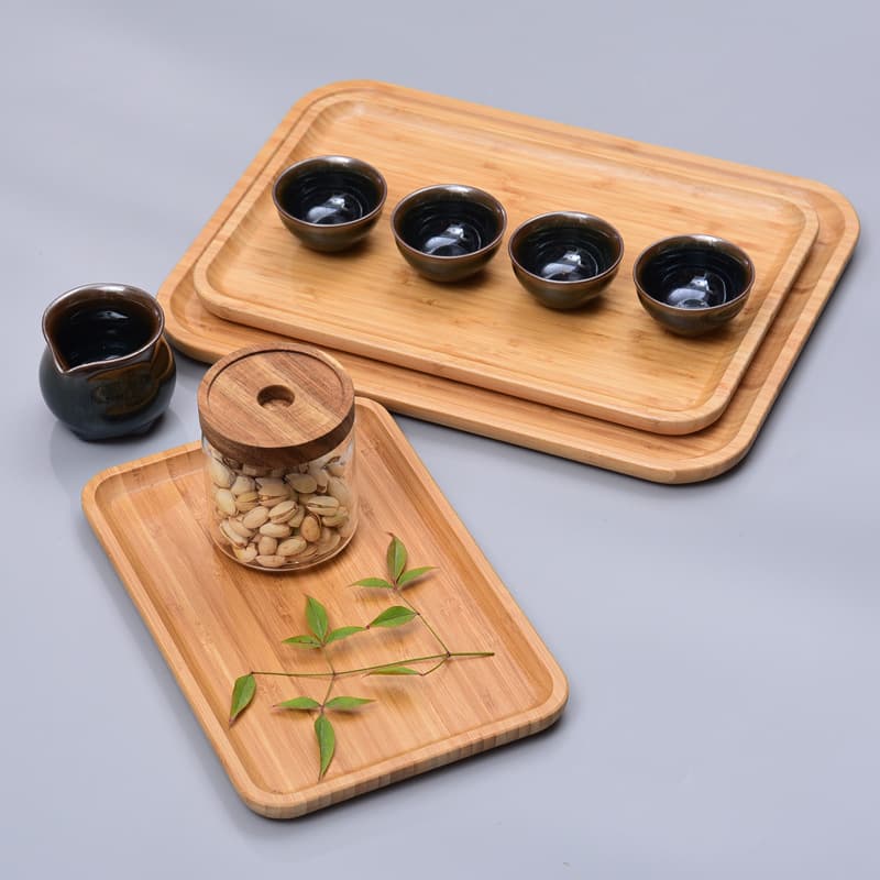 Japanese Tea Set Tea Tray Household Desktop Water Cup Rectangular Bamboo Tray Hotel Creative Restaurant Barbecue Tray Wholesale