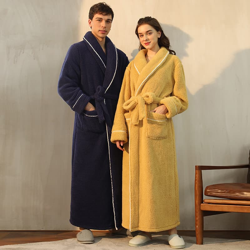 Autumn and Winter Thickened Cotton Velvet Nightgown Men's Winter Extra Large Plus Size Light Luxury Couple Bathrobe Women's Extended Pajamas