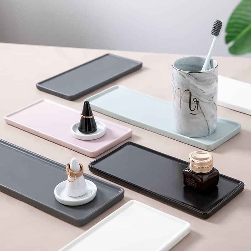 Ceramic Tray Jewelry Plate Rectangular Plate Mouthwash Cup Tray Bathroom Storage Plate Cake Plate Sushi Plate