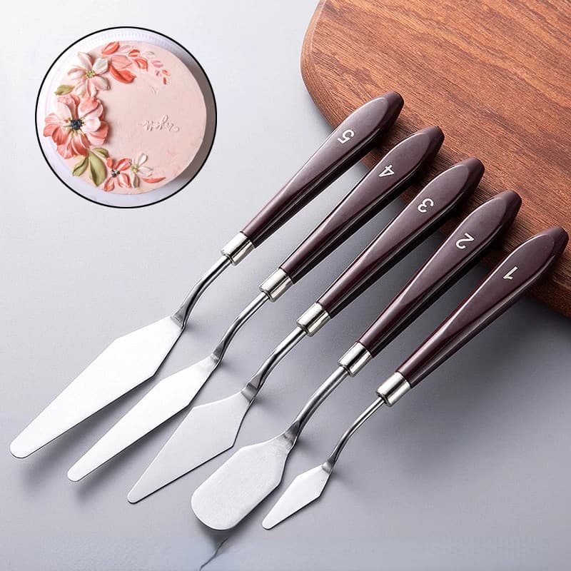 5-Piece Chocolate Scraper Cream Small Spatula Cake Decorating and Smoothing Spatula Color Mixing Baking Tool Set