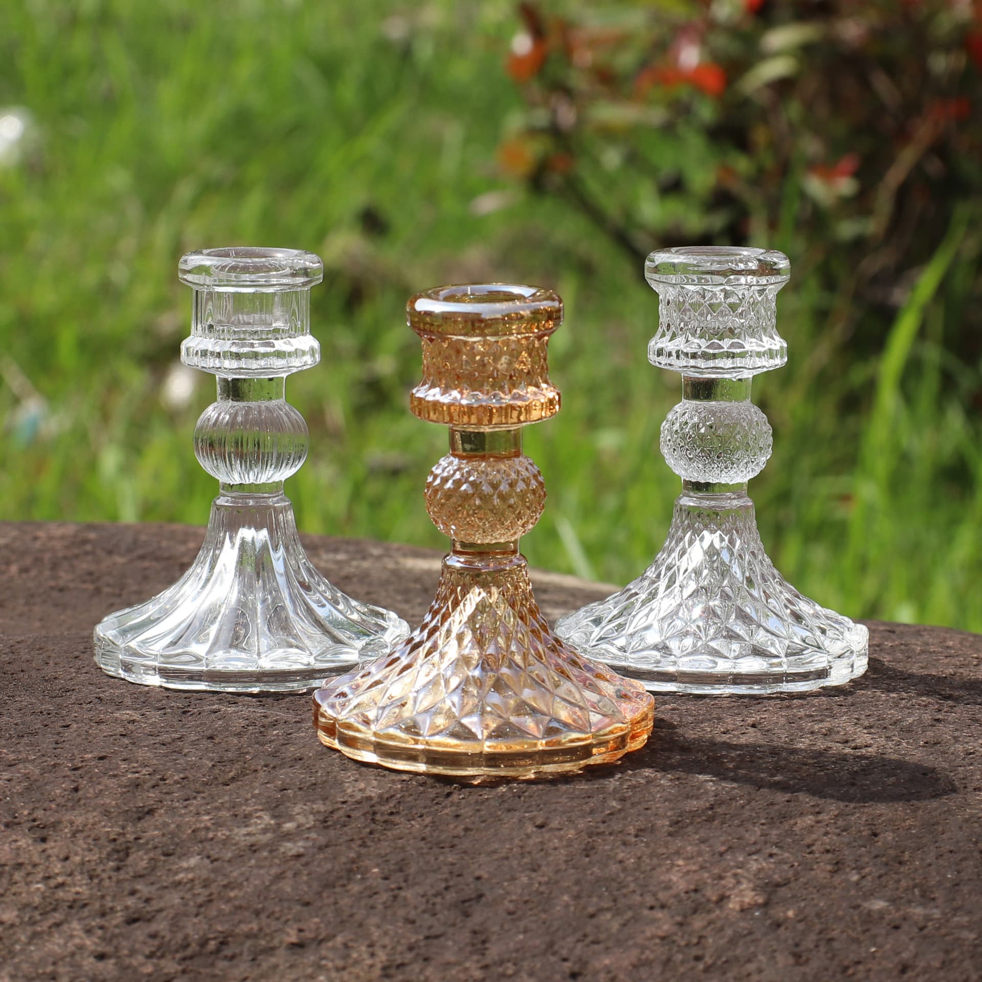 European Style Simple Glass Candle Holder Household Rod Wax Base Romantic Dining Table Candle Holder Creative Home Decoration