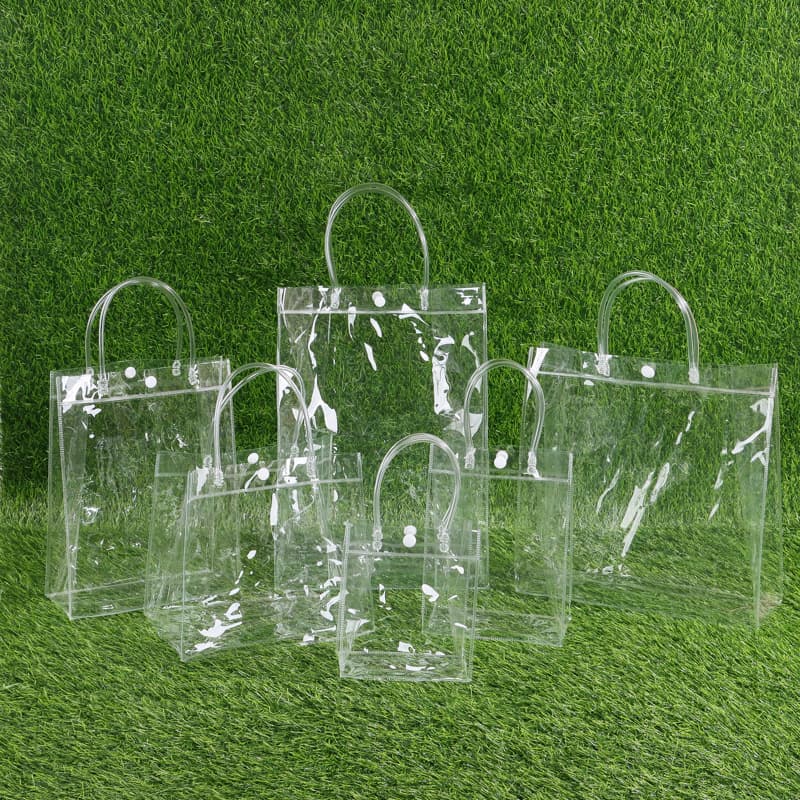 In-Stock PVC Transparent Tote Bags for Wedding Candy, Flowers, and Souvenirs, Gift Bags with Logo Printing, High-End Plastic Packaging Bags